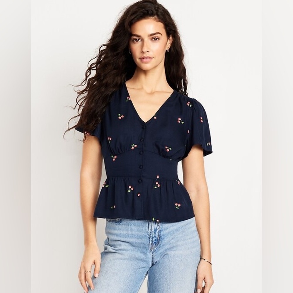 V-Neck Button-Down Cherry Crepe Top by Old Navy